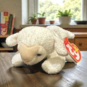 Vintage Ty Beanie Baby Fleece the Lamb, White Lamb Plush with Tag